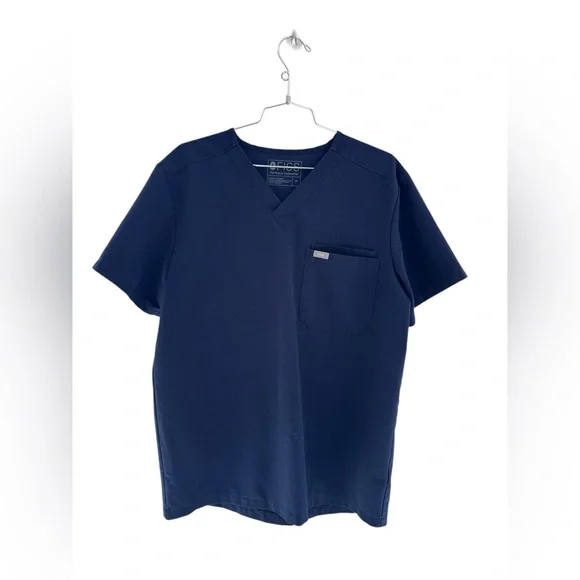 Figs Technical Collection Women's Scrubs Top Navy Blue 2 Pocket Size Medium - Picture 7 of 7